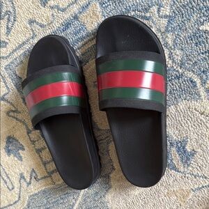 Gucci Black Slides with Red and Green Stripes
